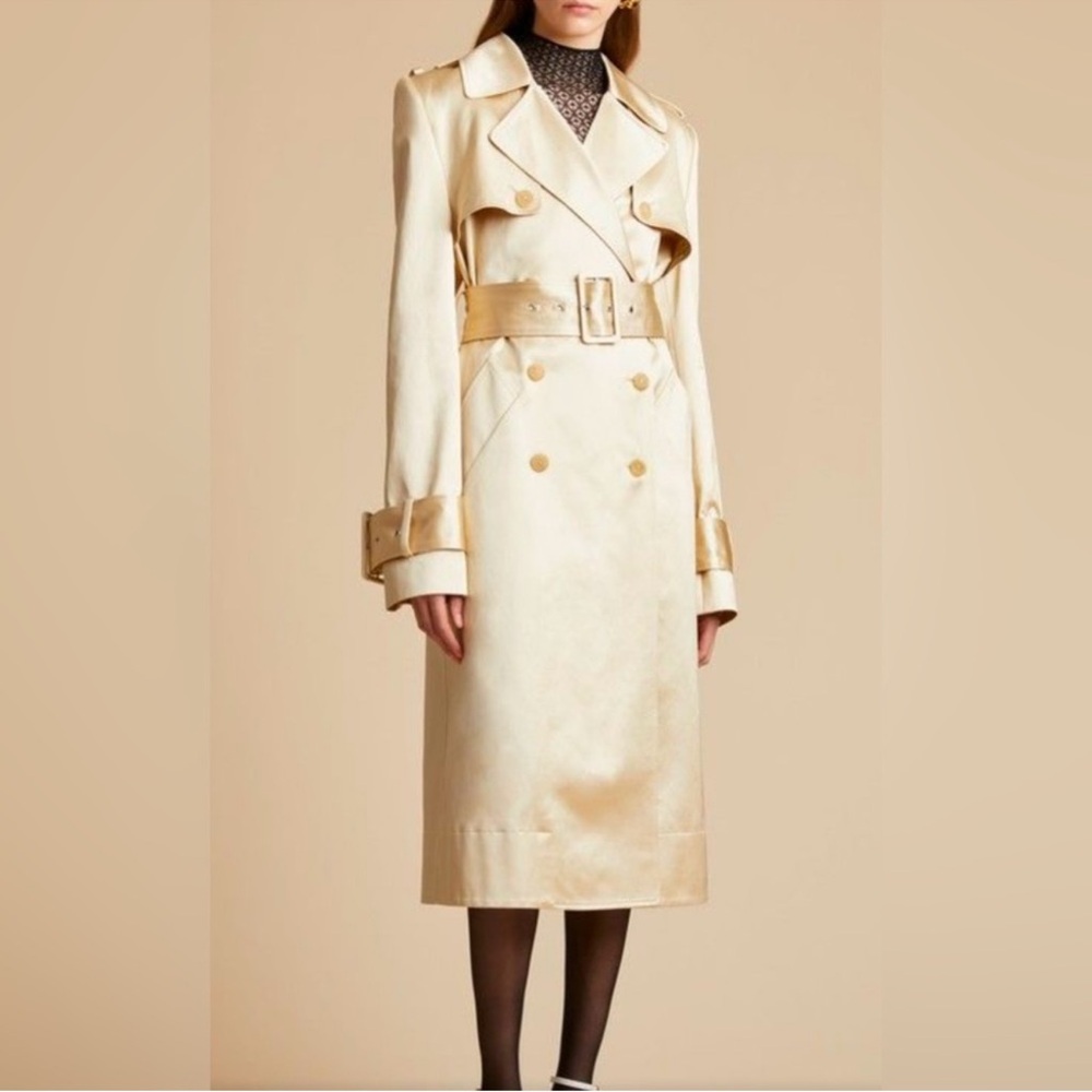 Khaite Jaden Trench Coat Cotton Blend Satin Belted Size 2 NWT $3570 - Picture 2 of 10